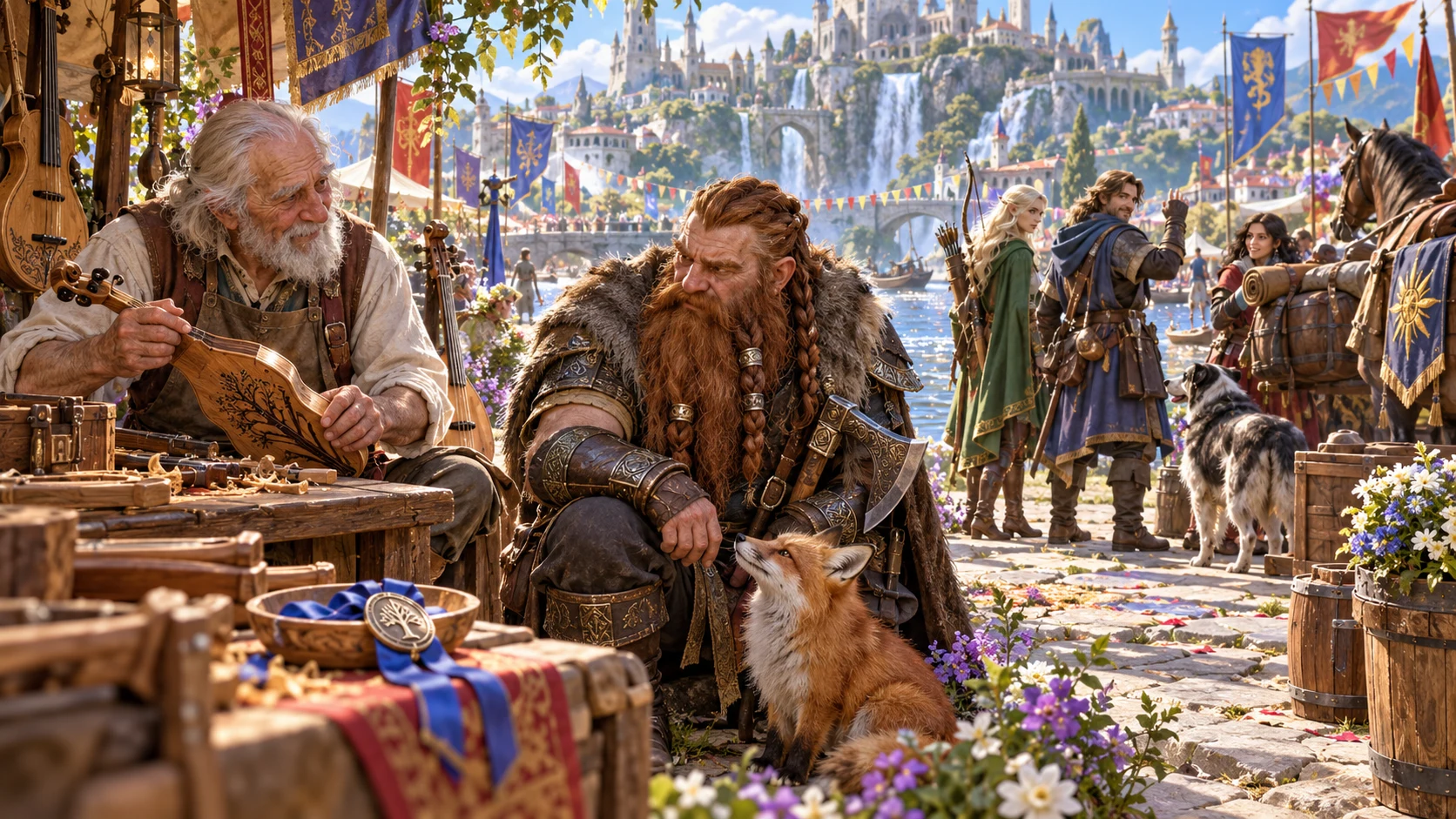 Illustration of open player choices at a riverside festival
